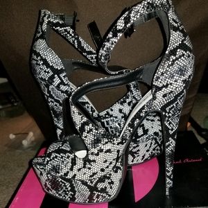 Black Snakeskin Platform Heels